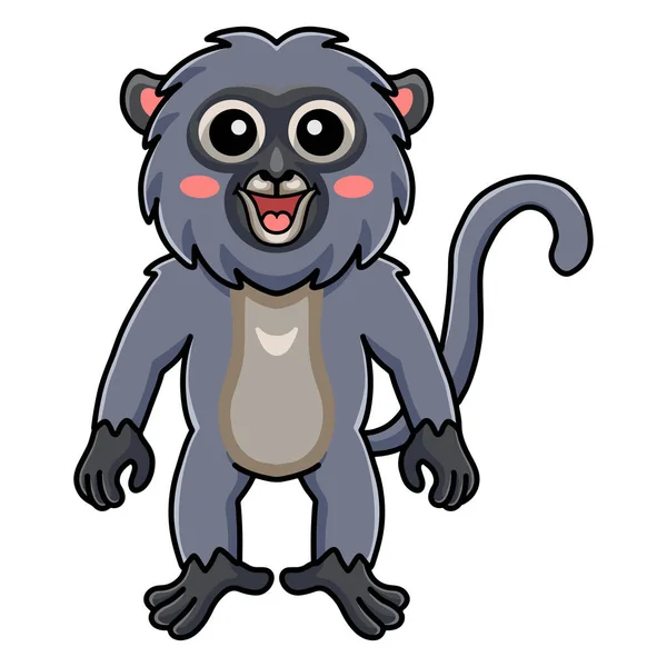 Vector Illustration Cute Dusky Leaf Monkey Cartoon Standing — Stock vektor