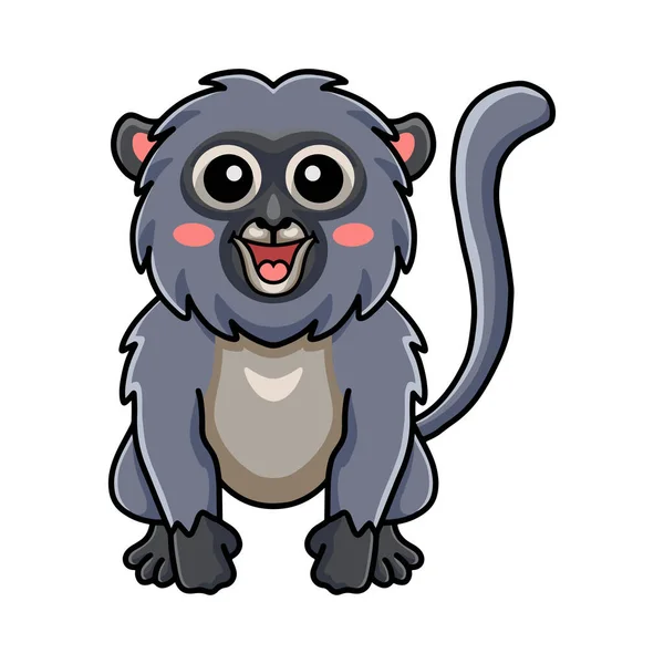 Ilustração Vetorial Desenho Animado Bonito Macaco Folha Cremosa Sentado — Vetor de Stock