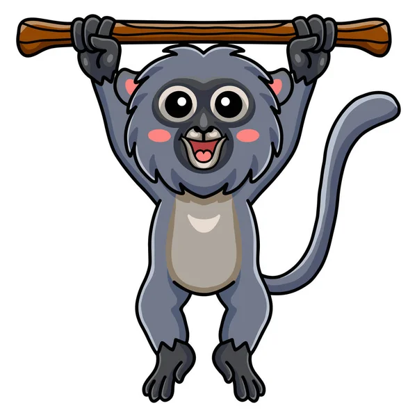 Vector Illustration Cute Dusky Leaf Monkey Cartoon Hanging Tree — Image vectorielle