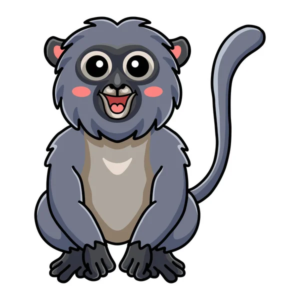 Vector Illustration Cute Dusky Leaf Monkey Cartoon Sitting — 图库矢量图片