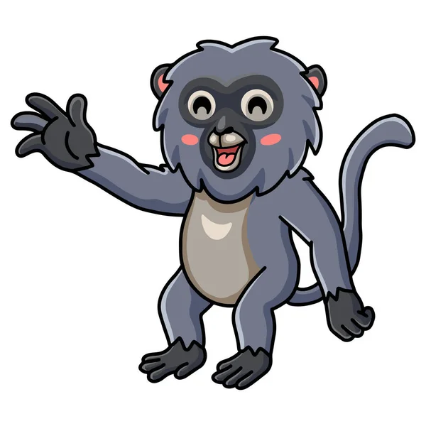 Vector Illustration Cute Dusky Leaf Monkey Cartoon Waving Hand — 图库矢量图片