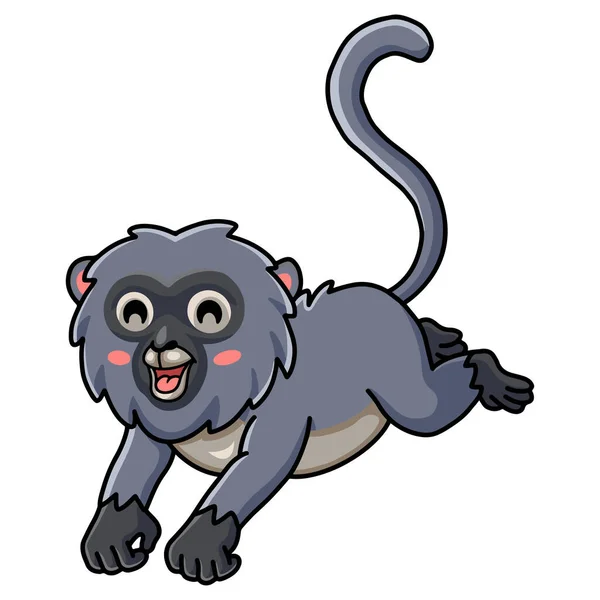 Vector Illustration Cute Dusky Leaf Monkey Cartoon Jumping — Stock Vector
