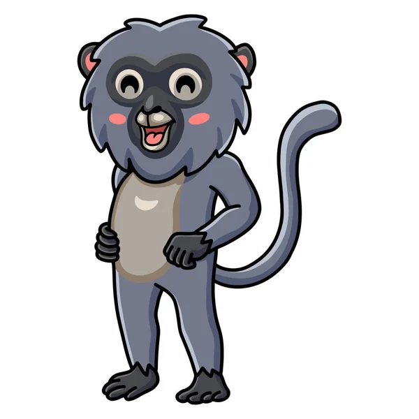 Vector Illustration Cute Dusky Leaf Monkey Cartoon Standing — Vetor de Stock