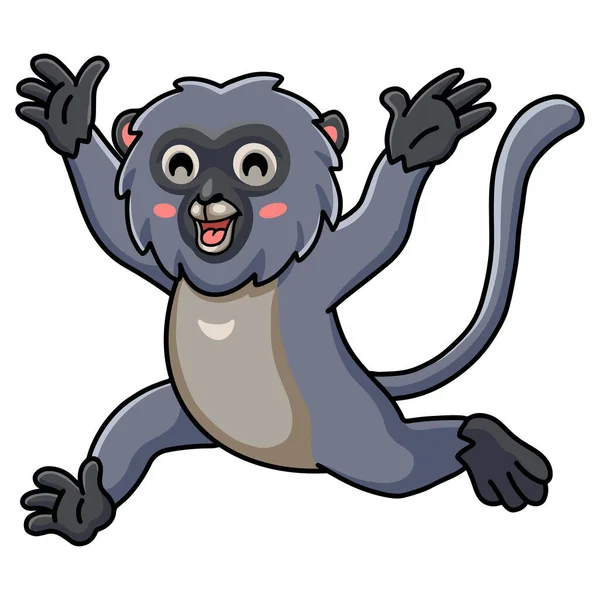 Vector Illustration Cute Dusky Leaf Monkey Cartoon Running — Vettoriale Stock