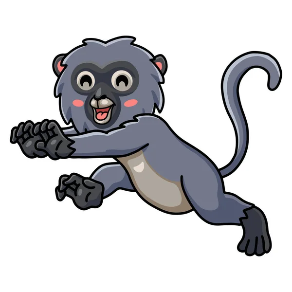Vector Illustration Cute Dusky Leaf Monkey Cartoon Walking — Stock Vector