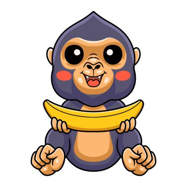 Elinde muz tutan şirin King Kong çizgi filminin vektör çizimi