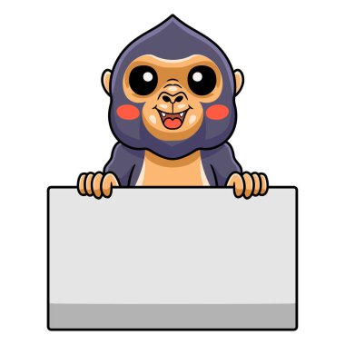 Küçük şirin King Kong çizgi filminin boş tabela taşıyan vektör çizimi