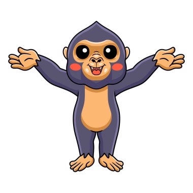 Küçük şirin King Kong çizgi filminin vektör illüstrasyonu el kaldırıyor