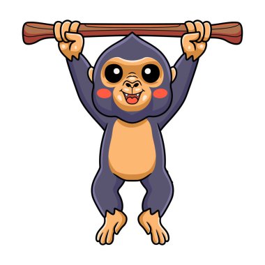 Ağaçta asılı şirin küçük King Kong çizgi filminin vektör çizimi