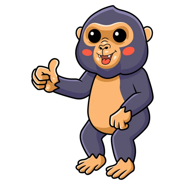 Vector Illustration Cute Little King Kong Cartoon Giving Thumb — Stock Vector