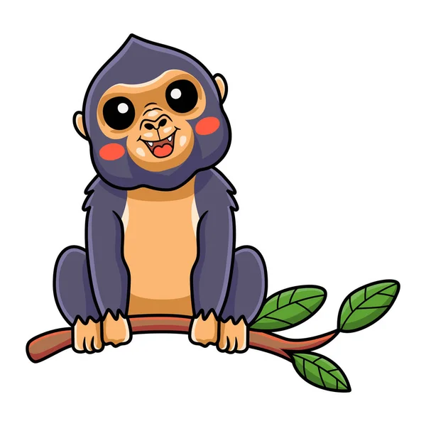 Vector Illustration Cute Little King Kong Cartoon Tree Branch — Image vectorielle