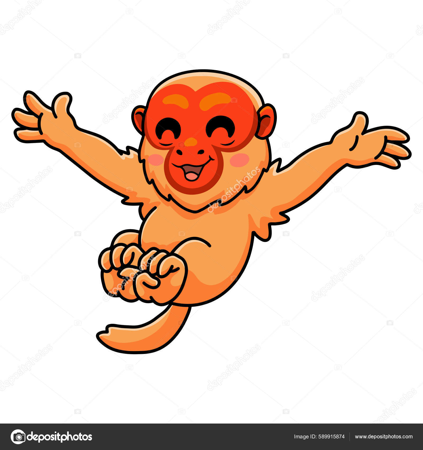 Bonito Bebê Macaco Desenho Animado Sentado Arte Linha fotos