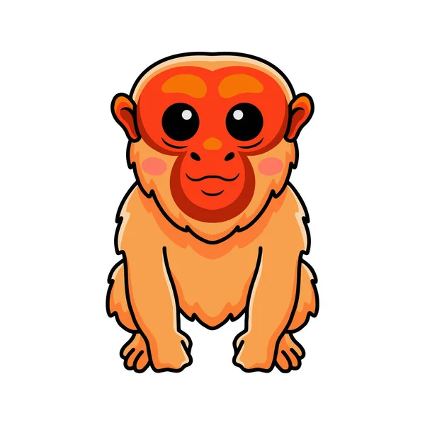 Ilustração Vetorial Bonito Careca Uakari Macaco Cartoon Sentado — Vetor de Stock