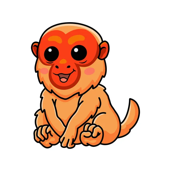 Vector Illustration Cute Bald Uakari Monkey Cartoon Sitting — Stockvector
