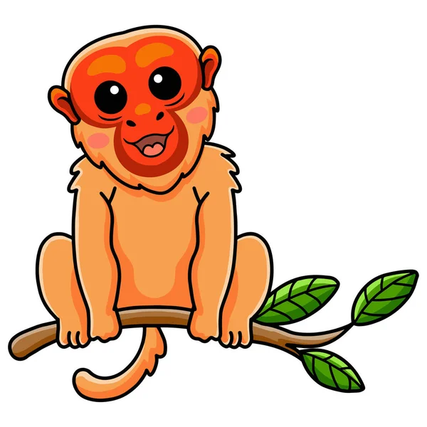 Vector Illustration Cute Bald Uakari Monkey Cartoon Tree — Stockvector