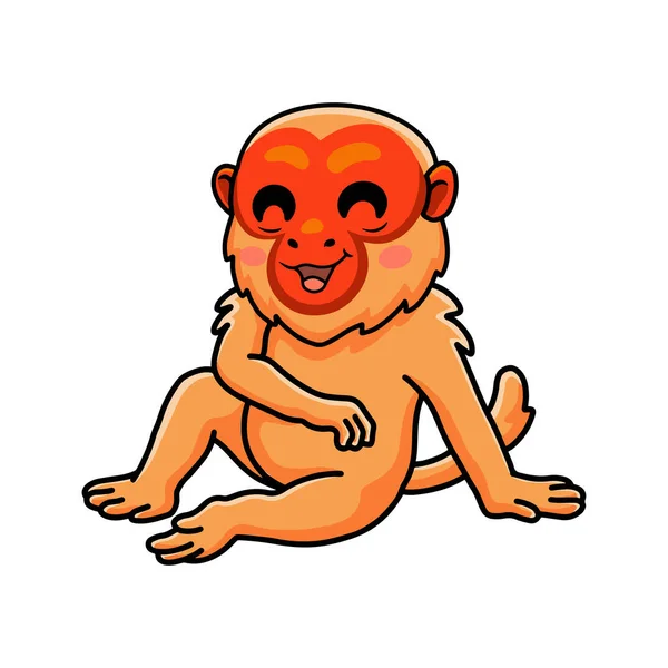 Vector Illustration Cute Bald Uakari Monkey Cartoon Sitting — Image vectorielle