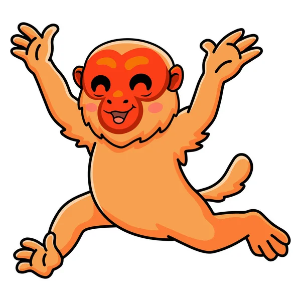 Ilustração Vetorial Bonito Careca Uakari Macaco Desenho Animado Execução — Vetor de Stock