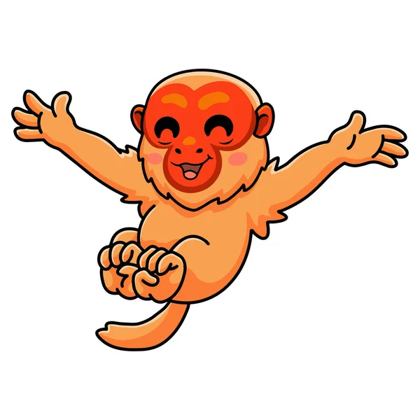 Ilustração Vetorial Bonito Careca Uakari Macaco Desenho Animado Posando — Vetor de Stock