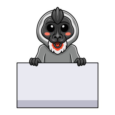 Küçük şirin maymun çizgi filminin boş tabelayı taşıyan vektör çizimi