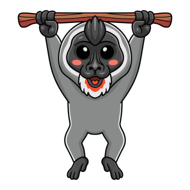 Ağaçta asılı şirin küçük maymun çizgi filminin vektör çizimi