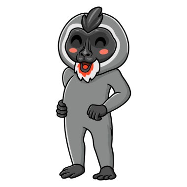 Küçük şirin maymun çizgi filminin vektör çizimi ayakta duruyor