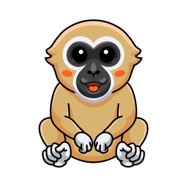 Beyaz elli şirin maymun çizgi filminin vektör çizimi