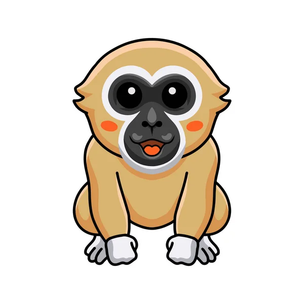 Vector Illustration Cute White Handed Gibbon Monkey Cartoon Sitting — Stock vektor