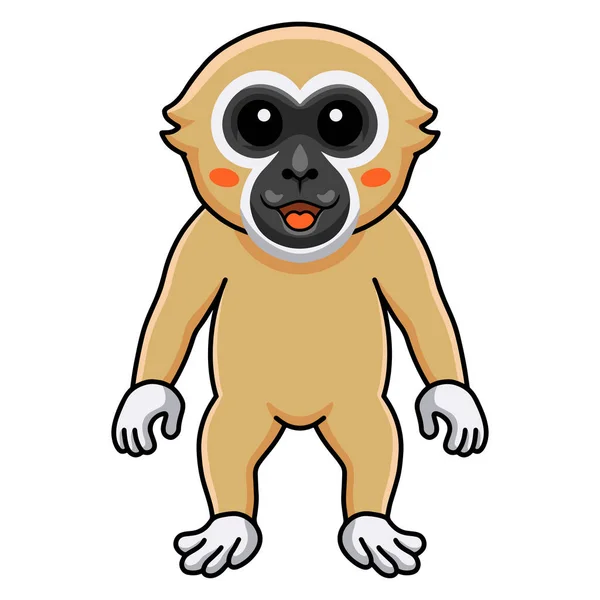 Vector Illustration Cute White Handed Gibbon Monkey Cartoon Standing — 스톡 벡터