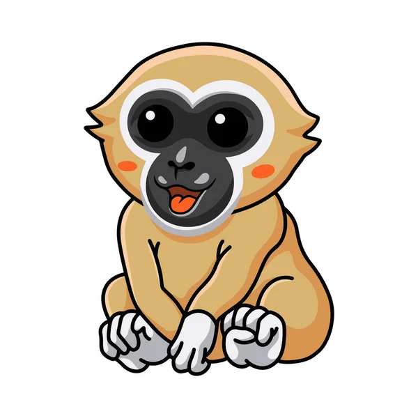 Vector Illustration Cute White Handed Gibbon Monkey Cartoon Sitting — Stock vektor