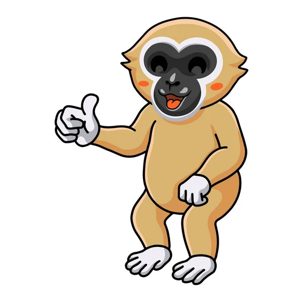 Vector Illustration Cute White Handed Gibbon Monkey Cartoon Giving Thumb — Wektor stockowy