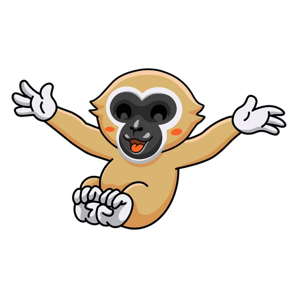 Vector Illustration Cute White Handed Gibbon Monkey Cartoon Posing — Διανυσματικό Αρχείο