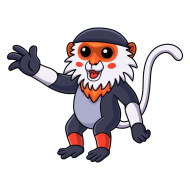 Şirin, kırmızı, şişlemeli, Doug maymun el sallamasının vektör çizimi.