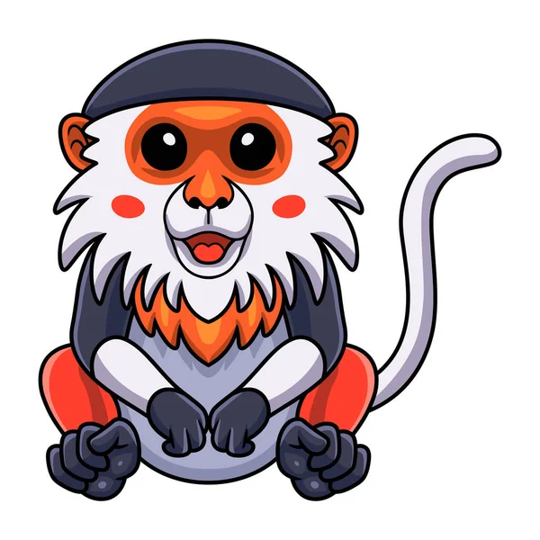 Vector Illustration Cute Red Shanked Douc Monkey Cartoon Sitting — 图库矢量图片