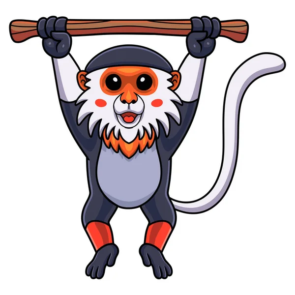 Vector Illustration Cute Red Shanked Douc Monkey Cartoon Hanging Tree — Vetor de Stock