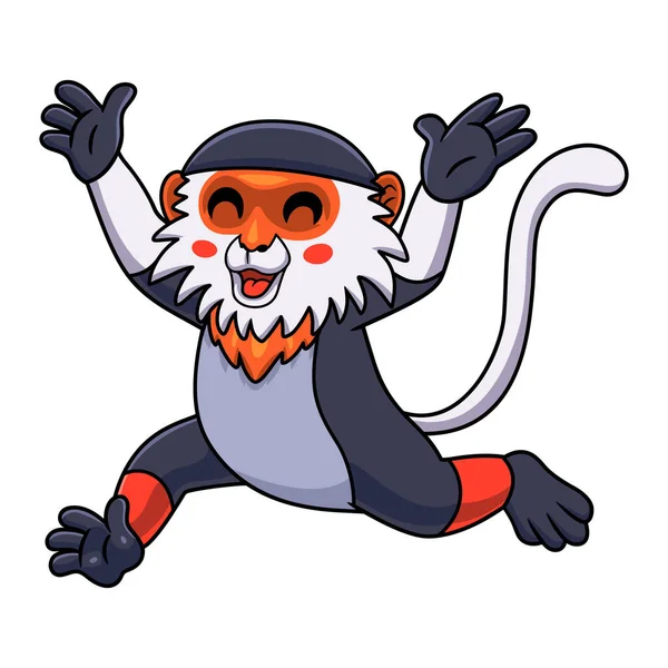 Vector Illustration Cute Red Shanked Douc Monkey Cartoon Running — Vettoriale Stock