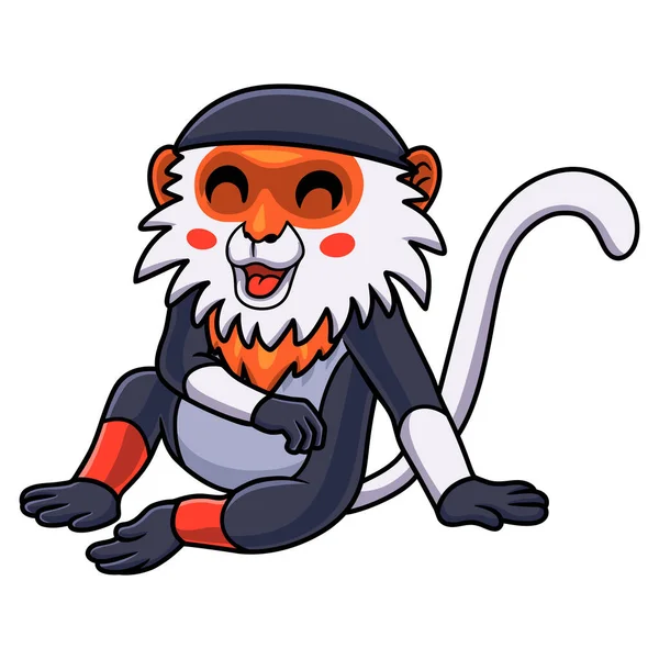 Vector Illustration Cute Red Shanked Douc Monkey Cartoon Sitting — Vettoriale Stock