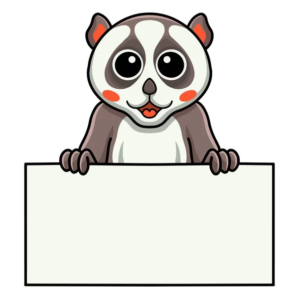 Vector Illustration Cute Little Loris Cartoon Holding Blank Sign — Image vectorielle