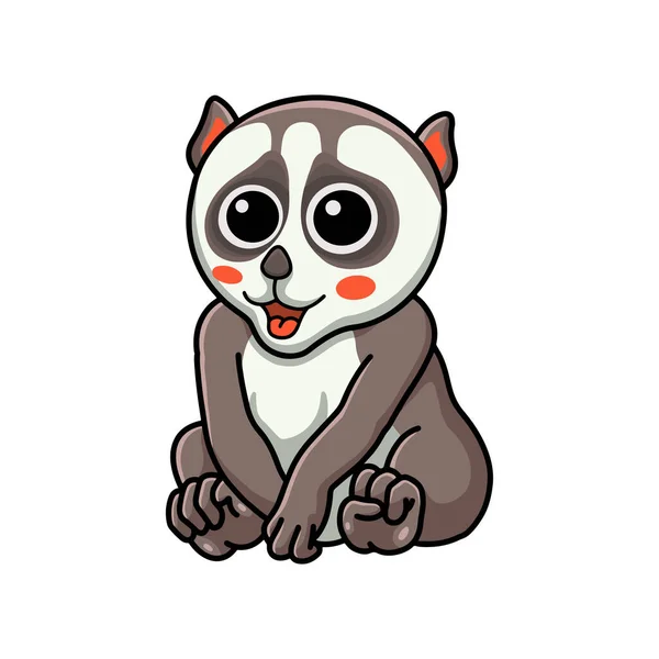 Vector Illustration Cute Little Loris Cartoon Sitting - Stok Vektor