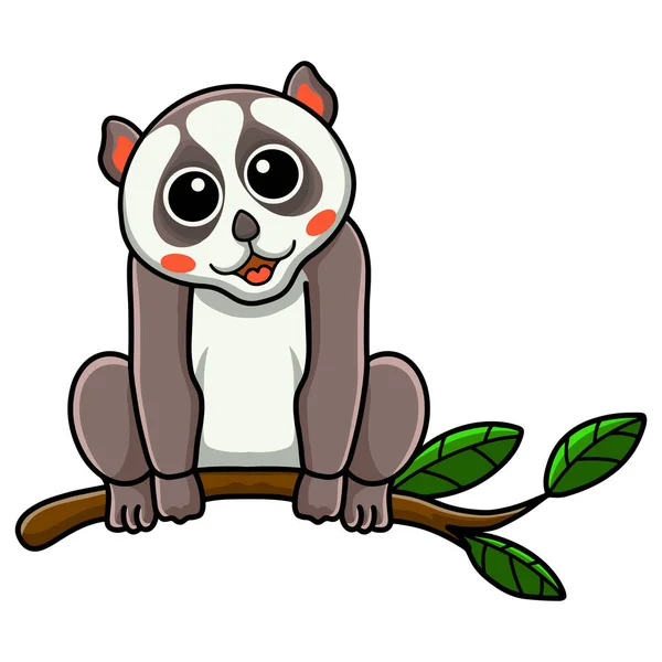 Vector Illustration Cute Little Loris Cartoon Tree — 图库矢量图片