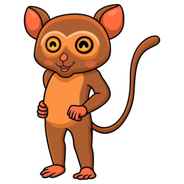 Ayakta duran şirin küçük tarsier çizgi filminin vektör çizimi