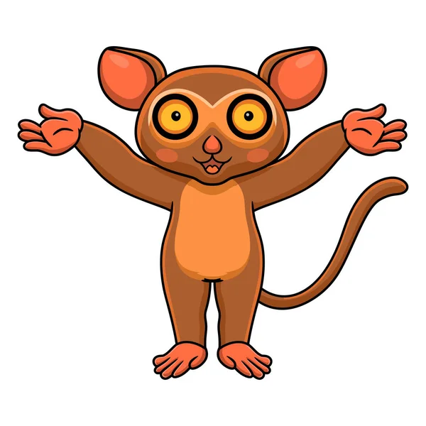 Vector Illustration Cute Little Tarsier Cartoon Raising Hands — Vector de stock