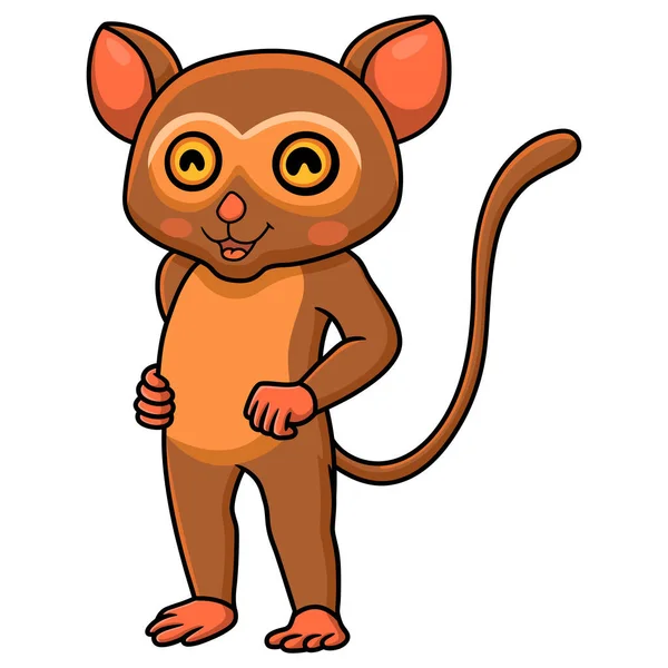 Vector Illustration Cute Little Tarsier Cartoon Standing — Stockvector