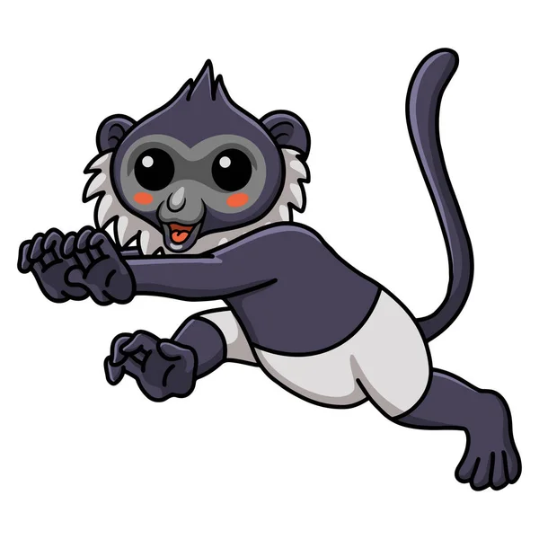 Vector Illustration Cute Delacour Langur Cartoon Walking — Vector de stock