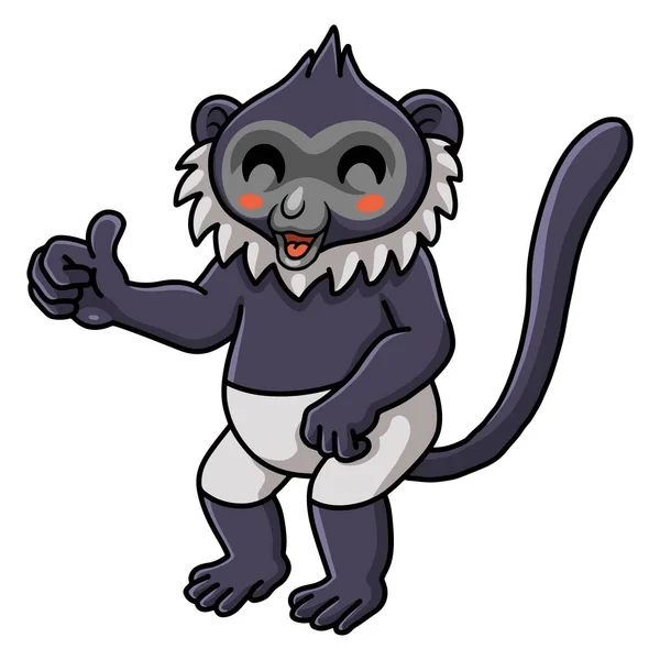 Vector Illustration Cute Delacour Langur Cartoon Giving Thumb — Archivo Imágenes Vectoriales