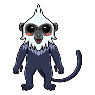 Beyaz başlı şirin Langur çizgi filminin vektör çizimi ayakta duruyor