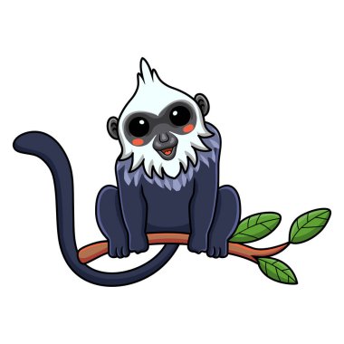 Ağaçtaki şirin beyaz başlı langur çizgi filminin vektör çizimi