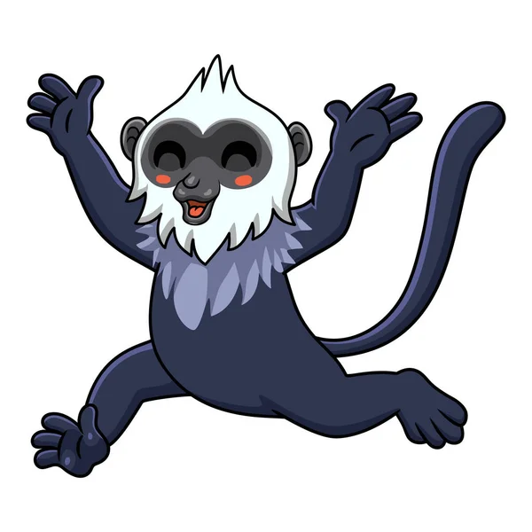 Vector Illustration Cute White Headed Langur Cartoon Running — Διανυσματικό Αρχείο