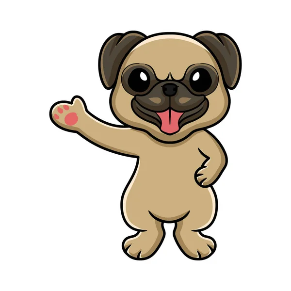 Vector Illustration Cute Little Pug Dog Cartoon Waving Hand — Image vectorielle