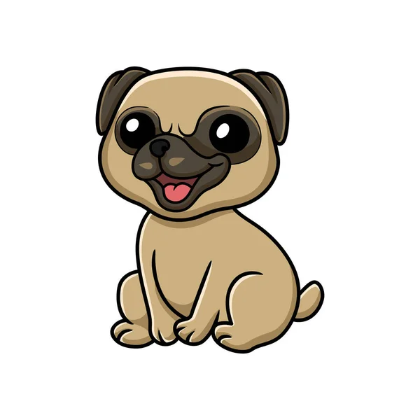 Vector Illustration Cute Little Pug Dog Cartoon Sitting —  Vetores de Stock