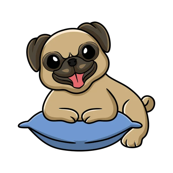 Vector Illustration Cute Little Pug Dog Cartoon Pillow — Stock Vector